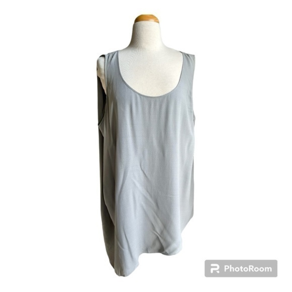 Eileen Fisher pewter gray drape shell asymmetrical silk georgette tank top 3X